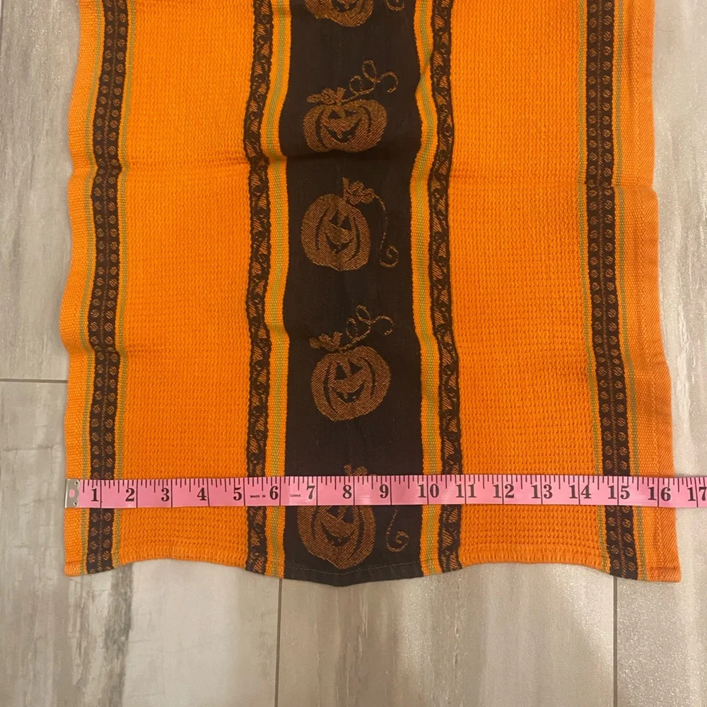 Bundle Pair of Halloween Jack O’Lantern Pumpkin Waffle Weave Hand Dish Towels